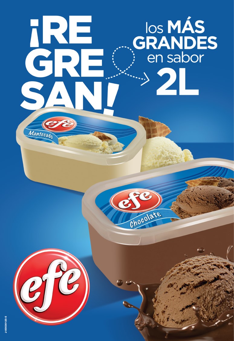 Efe trae Chocolate y Mantecado ahora en presentación de 2 litros