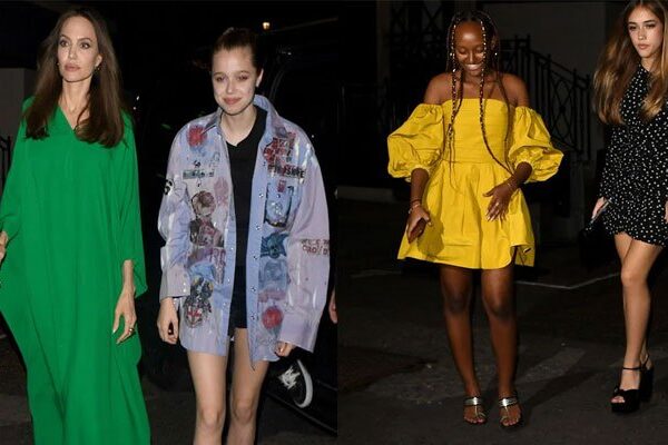 Angelina Jolie llega a la fiesta del elenco de ‘Eternals’ con sus hijas Shiloh, Zahara