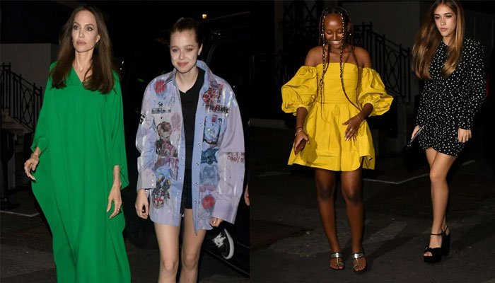 Angelina Jolie llega a la fiesta del elenco de ‘Eternals’ con sus hijas Shiloh, Zahara