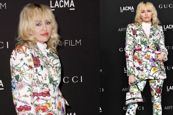 Miley Cyrus impacta con traje de estampado floral completo para Balenciaga en LACMA Art Gala