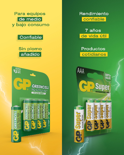 PILAS ALCALINAS Y GREENCELL DE GP BATTERIES