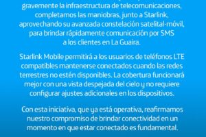 Movistar implementa el servicio de Starlink Mobile para conectar a la Guaira por mensajes de texto
