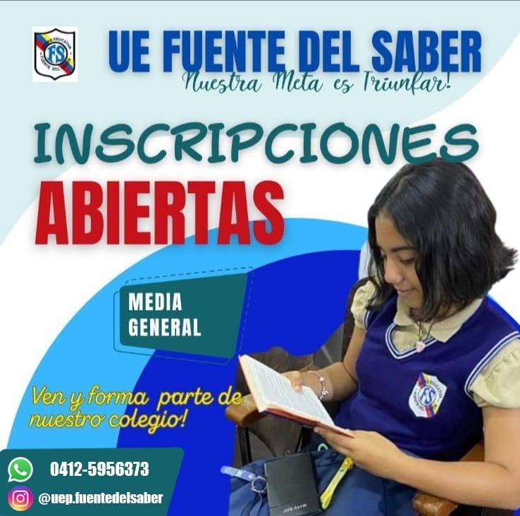 Prepárate para el año escolar 2026-2027: Inscripciones abiertas en la U.E. Fuente del Saber